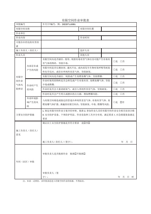 有限空间作业审批表