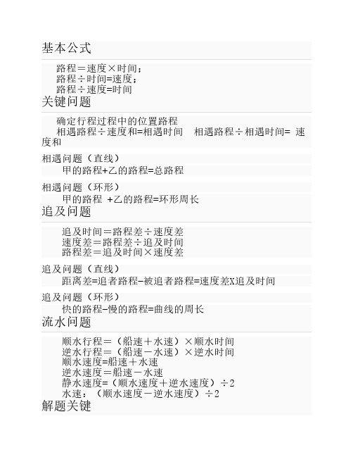 数学行程问题公式大全及经    典习题答案