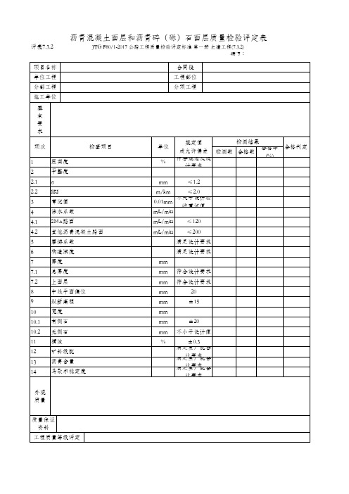 7.3.2 沥青混凝土面层和沥青碎(砾)石面层质量检验评定表