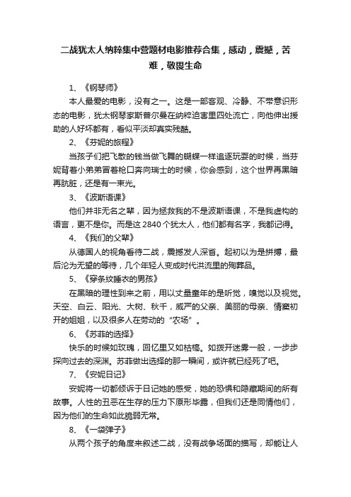 二战犹太人纳粹集中营题材电影推荐合集，感动，震撼，苦难，敬畏生命