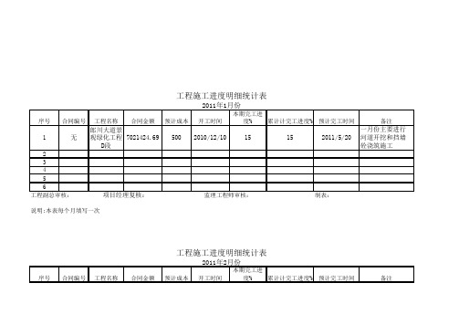 工程施工进度明细统计表