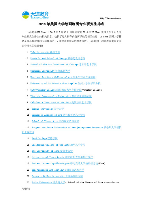 【天道独家】2014年美国大学绘画制图专业研究生排名