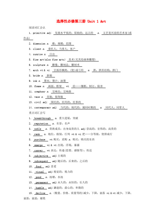 2025版高考英语一轮总复习重点单词选择性必修第三册Unit1Art