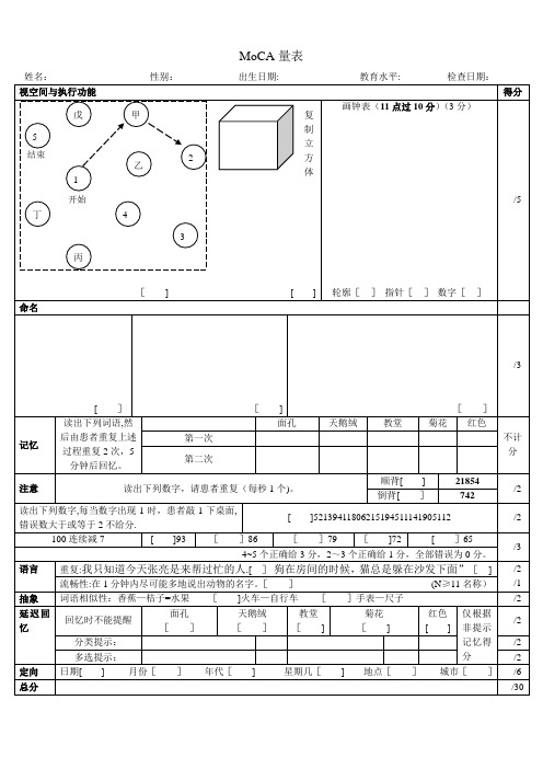 MoCA量表及评分指导