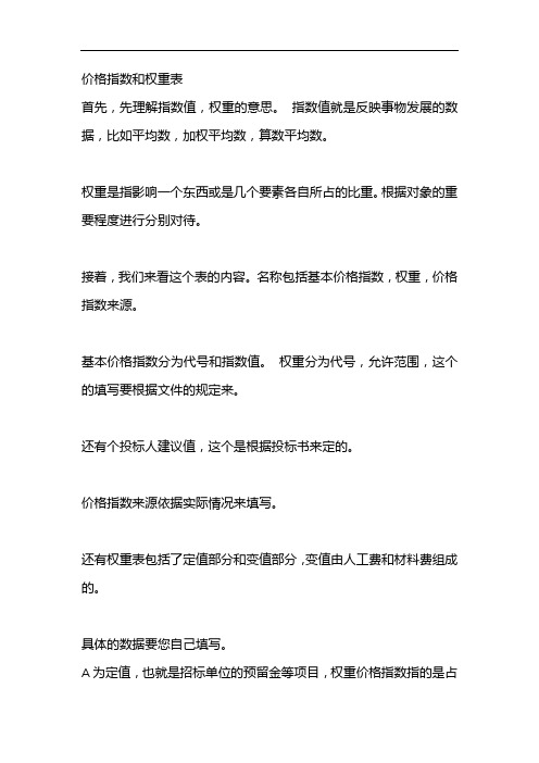 价格指数和权重表