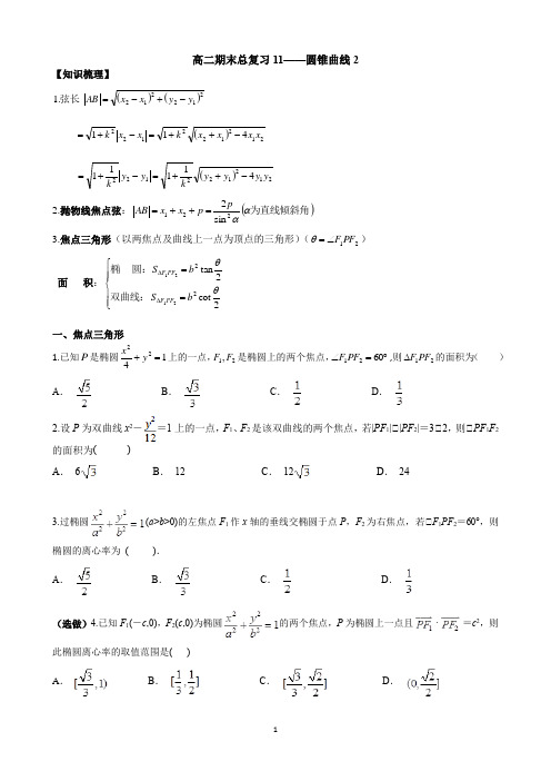 高二期末总复习11圆锥曲线