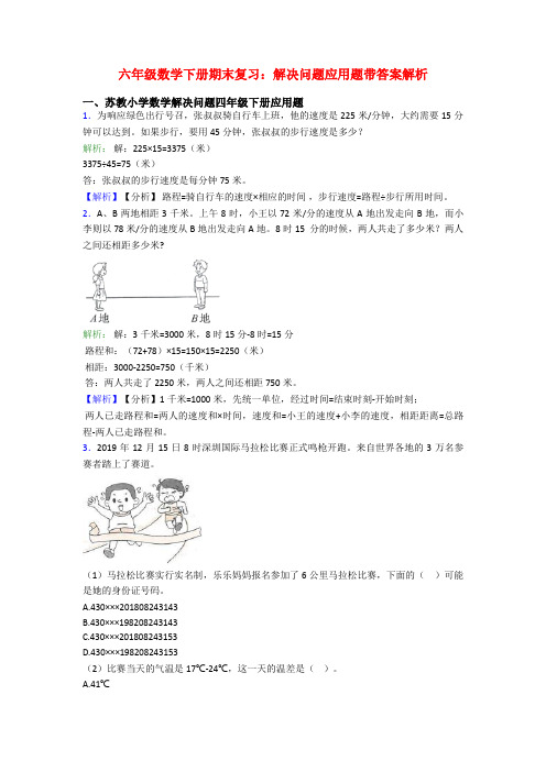 六年级数学下册期末复习：解决问题应用题带答案解析