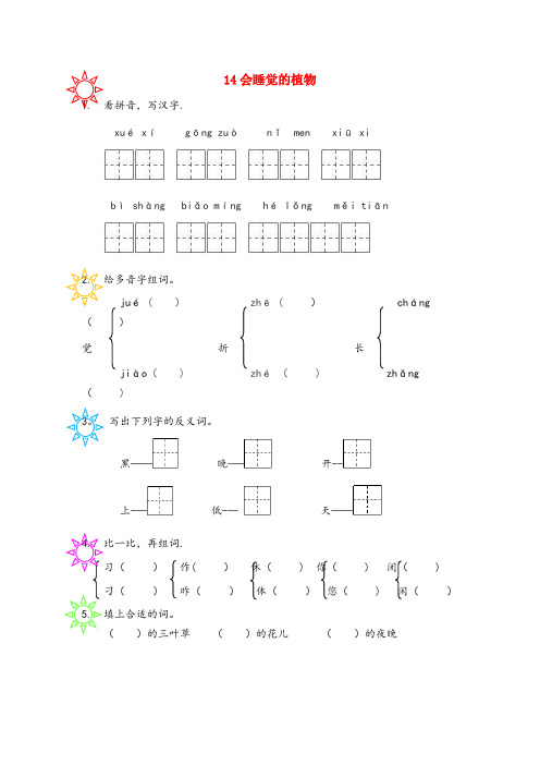赤水市三小一年级语文下册课文4第14课会睡觉的植物同步练习苏教版
