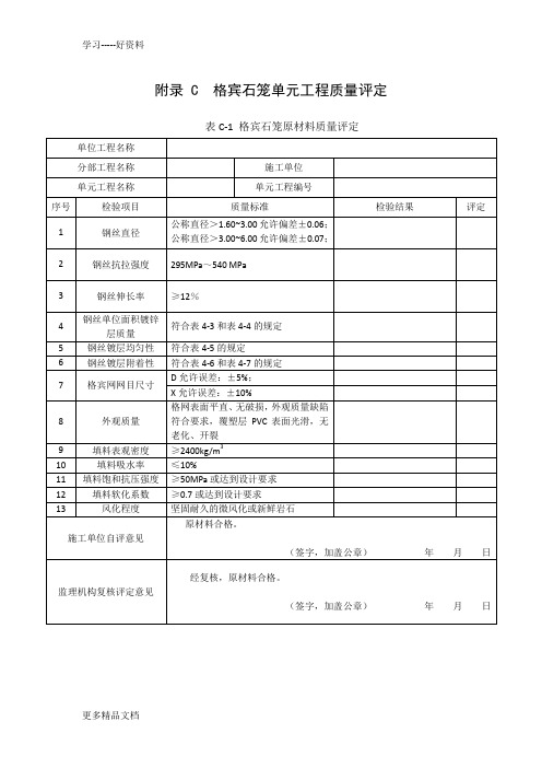 2015宾格石笼单元工程评定表及说明教学文稿