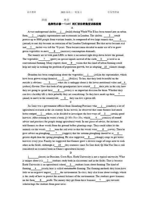 选择性必修一Unit 5 单元 词汇语法密集检测