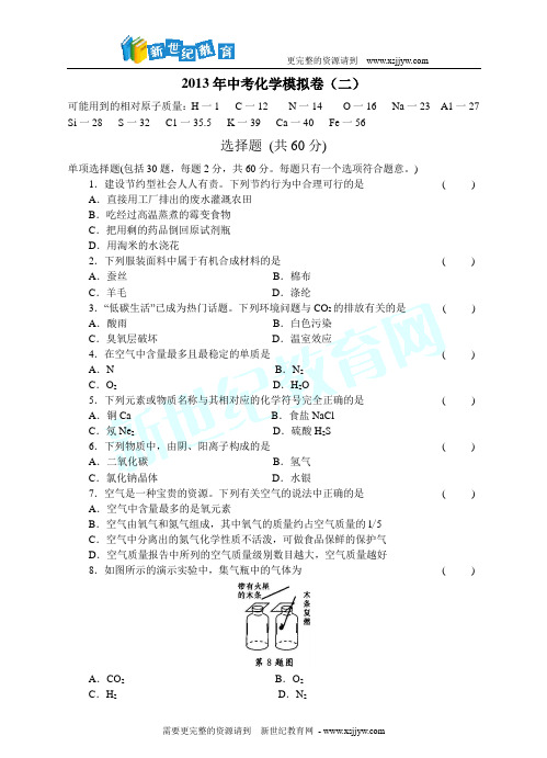 2013年中考化学模拟卷(二)(有解析)