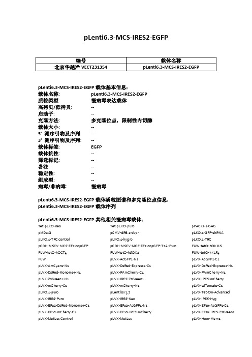 pLenti6.3-MCS-IRES2-EGFP慢病毒载体使用说明