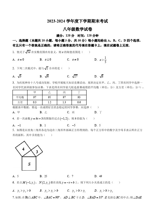 湖北省武汉市东西湖区2023-2024学年八年级下学期期末数学试题(含答案)