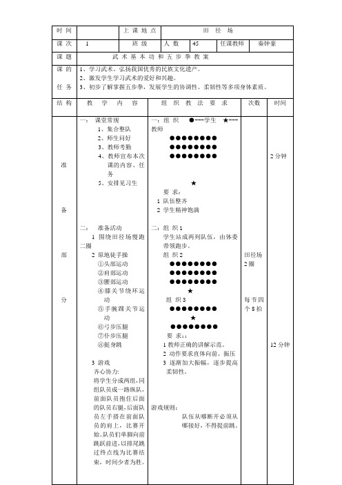 中学武术课教案---五步拳