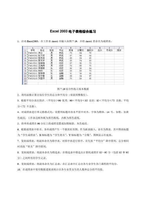 Excel 2003电子表格综合练习