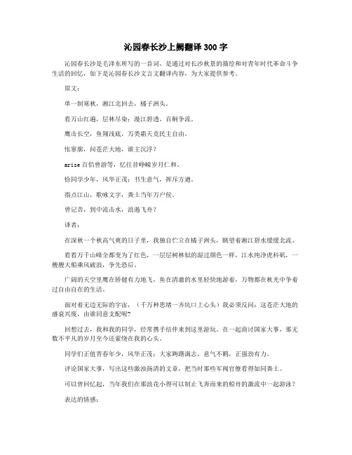 沁园春长沙上阙翻译300字