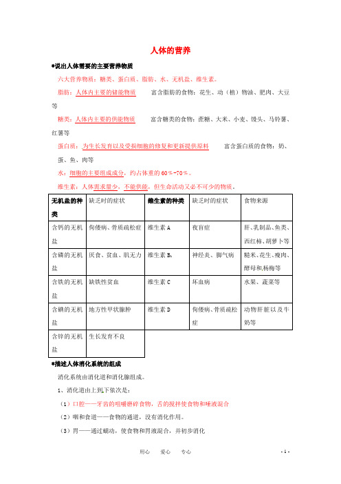 2011年中考生物一轮复习 人体的营养 济南版