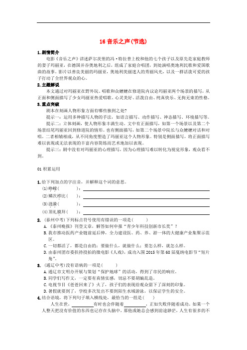 安徽省合肥市育英学校九年级语文下册 16 音乐之声(节选)习题 新人教版