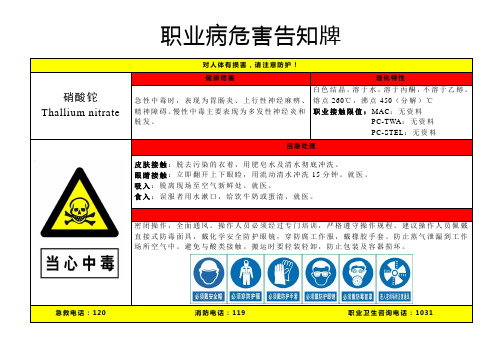 硝酸铊-职业病危害告知牌