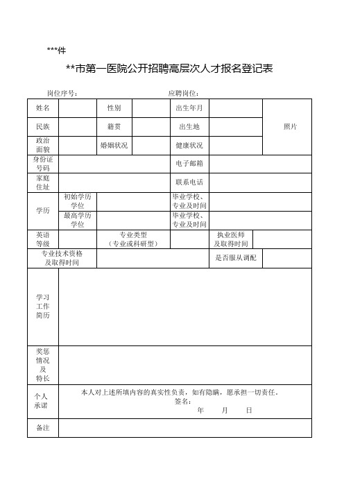 嘉兴市第一医院公开招聘高层次人才报名登记表【模板】