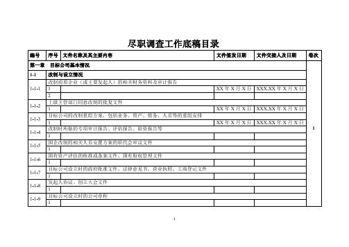 尽职调查工作底稿目录(附件1)