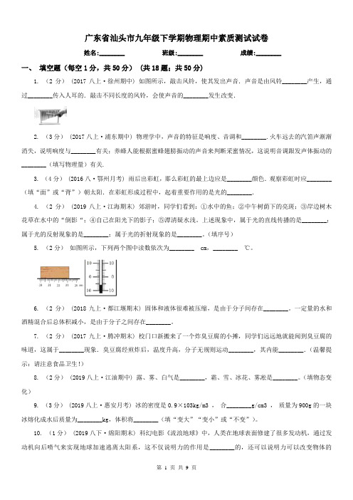 广东省汕头市九年级下学期物理期中素质测试试卷