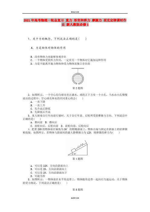 2021年高考物理一轮总复习 重力 形变和弹力 摩擦力 胡克定律课时作业 新人教版必修1
