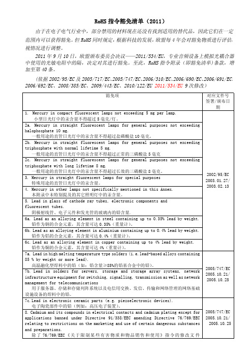 ROHS豁免条款——最新版(2011)