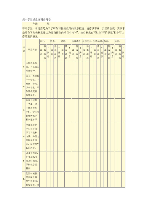 高中学生满意度调查问卷