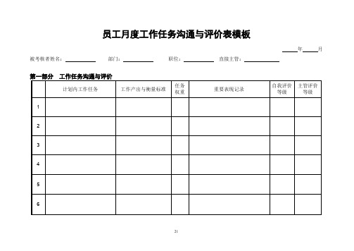 员工月度工作任务沟通与评价表模板