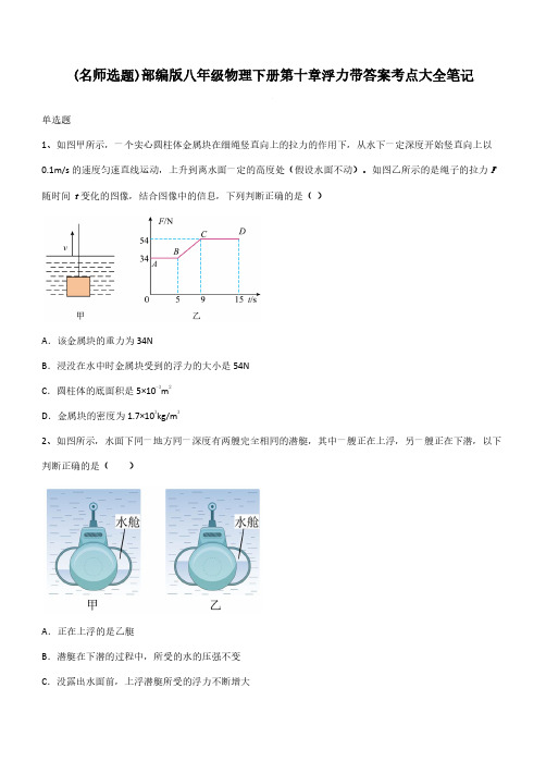 部编版八年级物理下册第十章浮力带答案考点大全笔记