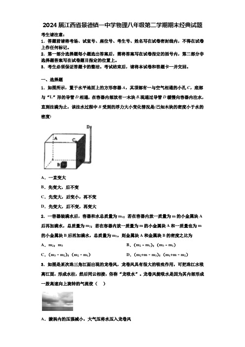 2024届江西省景德镇一中学物理八年级第二学期期末经典试题含解析