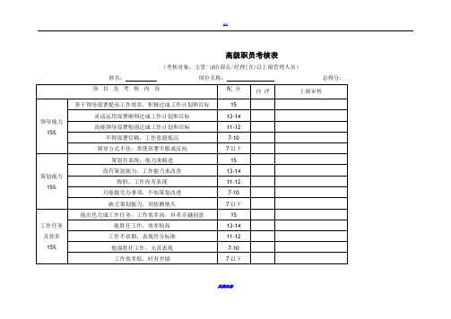 各部门绩效考核表格汇总