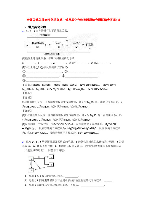 全国各地备战高考化学分类：镁及其化合物推断题综合题汇编含答案(1)