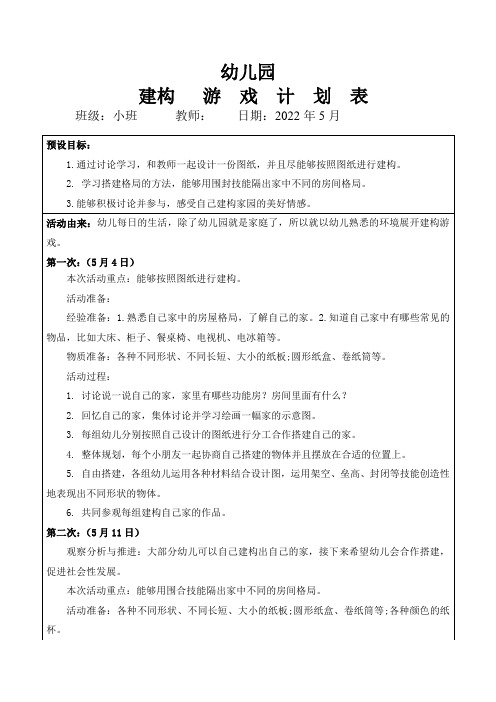 幼儿园小班建构游戏《房子》