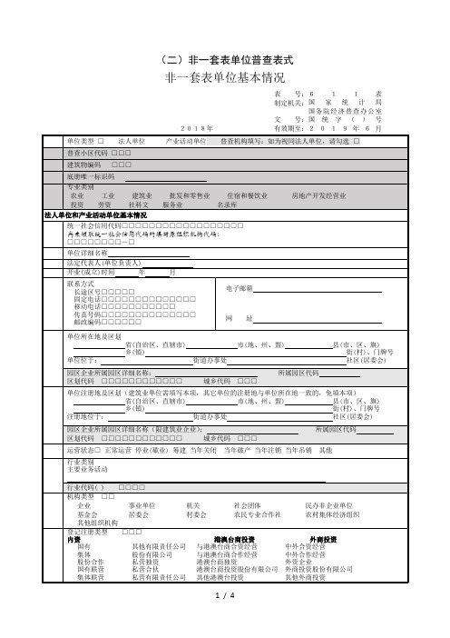 (二)非一套表单位普查表式