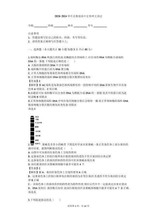 2023-2024学年高中生物苏教版必修2第4章 遗传的分子基础单元测试(含答案解析)