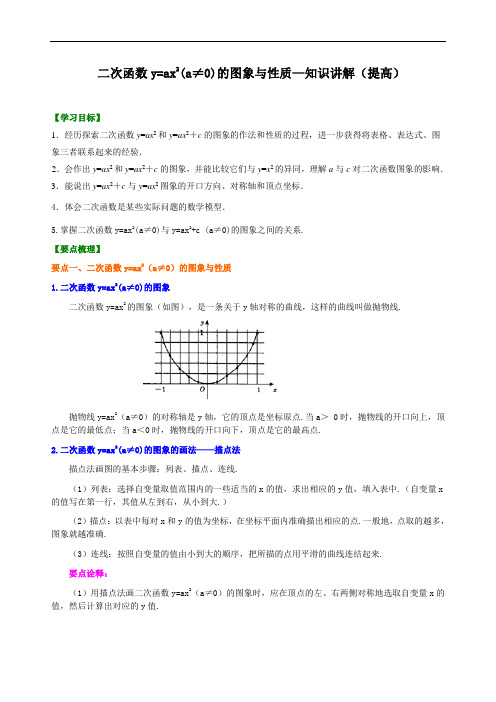 第5讲 二次函数y=ax^2(a≠0)的图象与性质(培优课程讲义例题练习含答案)