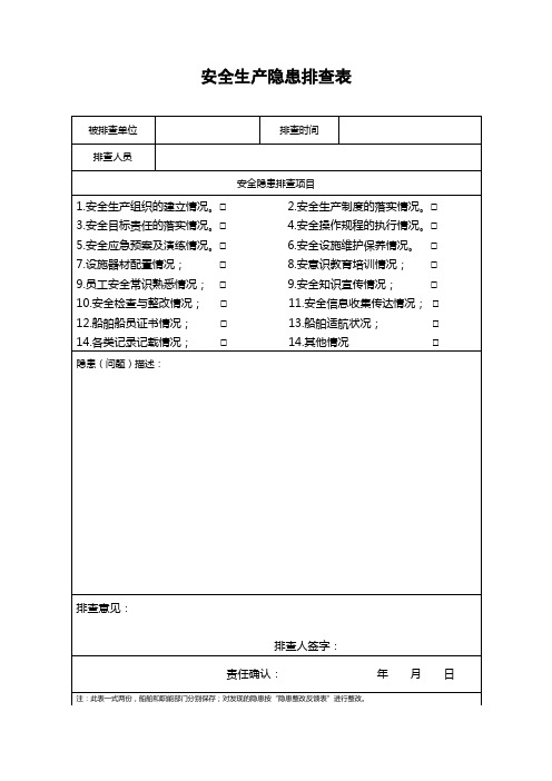 安全隐患排查及整改反馈表