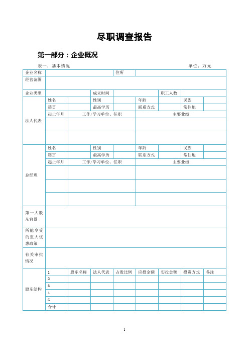 尽职调查报告详细表格