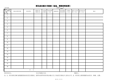 项目成本统计月报表(设备、周转材料租赁)