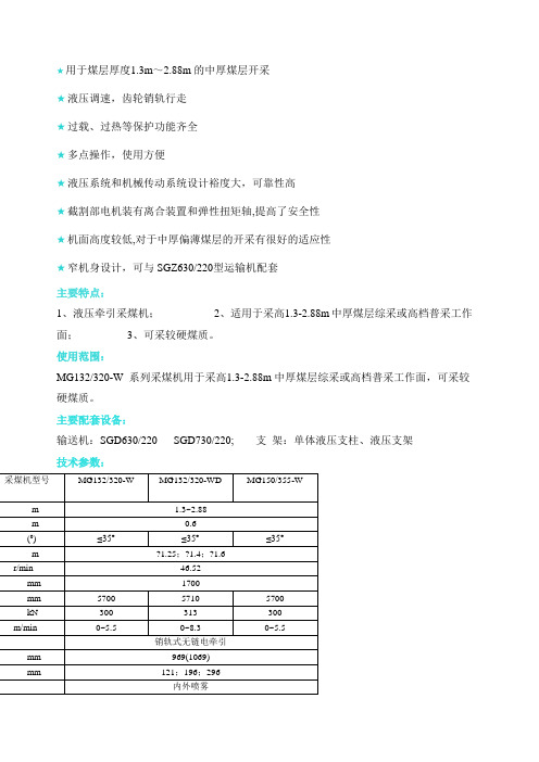 采煤机型及主要参数