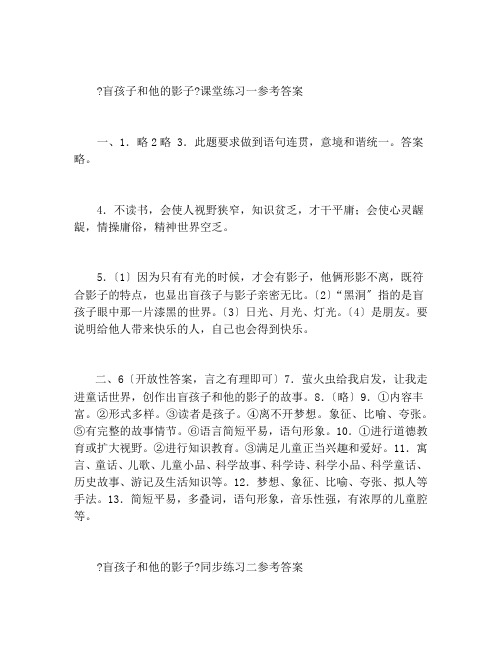 《盲孩子和他的影子》同步练习参考答案