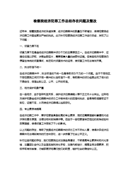 检察院经济犯罪工作总结存在问题及整改