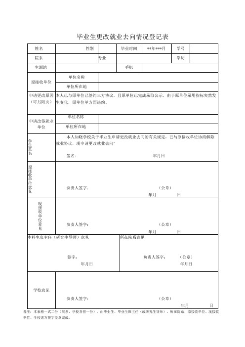 毕业生更改就业去向情况登记表