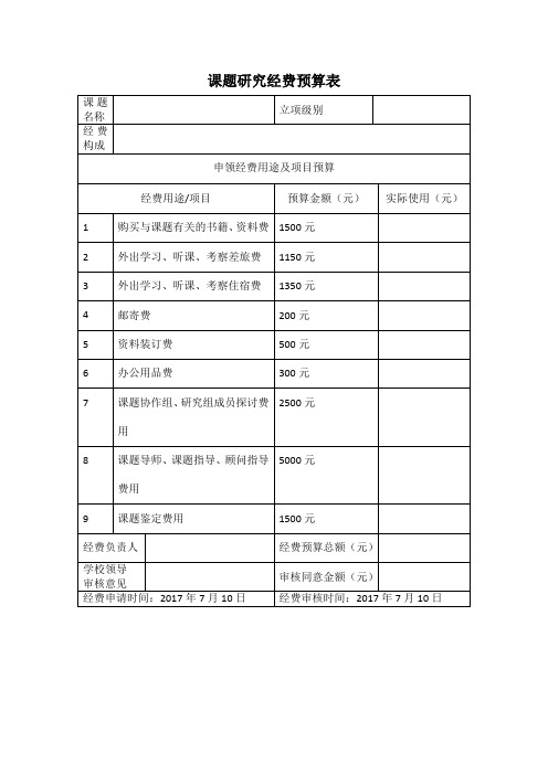 (完整版)课题研究经费预算表