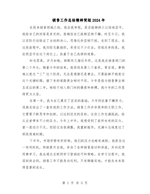 销售工作总结精辟简短2024年(四篇)