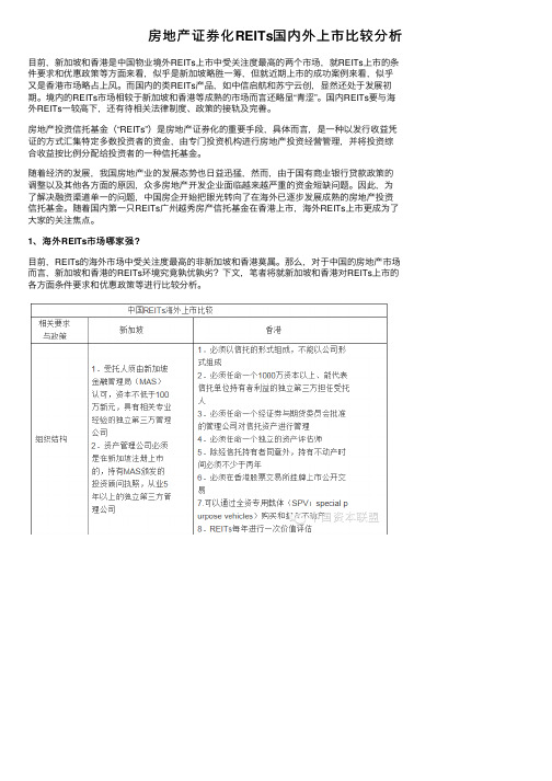 房地产证券化REITs国内外上市比较分析