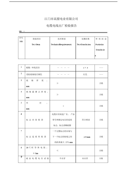 电缆电线出厂检验报告模板.doc