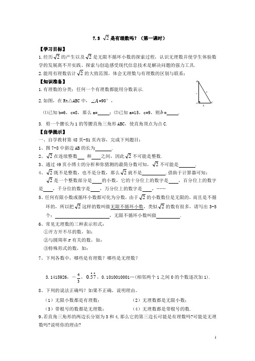 青岛初中数学八下《7.3根号2是有理数吗》word教案1